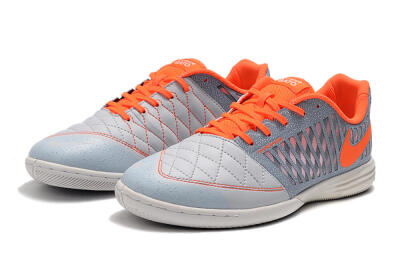 Men's Nike Lunar Gato 2 IC Indoor & Futsal Low-Tops Football Shoes - White/Grey/Orange