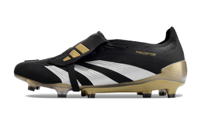Men's Adidas Predator Elite Foldover Tongue FG Firm Ground Low-Tops Football Boots - Black/White/Gold