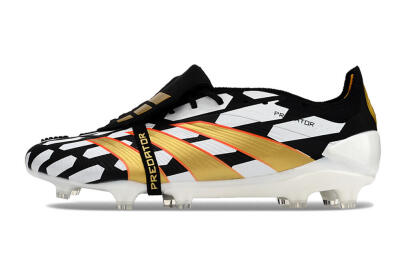 Men's Adidas Predator Elite Foldover Tongue FG Firm Ground Low-Tops Football Boots - Black/White/Gold