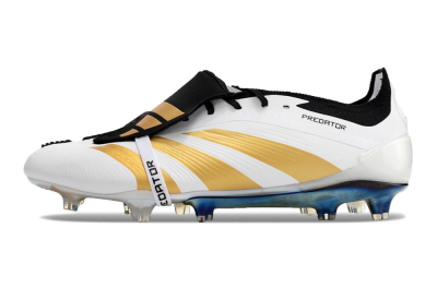 Men's Adidas Predator Elite Foldover Tongue FG Firm Ground Low-Tops Football Boots - White/Gold/Black