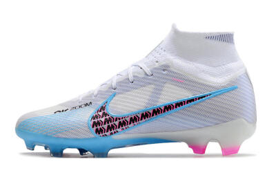 Men's Nike Air Zoom Mercurial Superfly 9 Elite FG Firm Ground High-Tops Football Boots - White/Blue/Pink