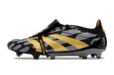 Men's Adidas Predator Elite Foldover Tongue FG Firm Ground Low-Tops Football Boots - Black/Grey/Gold