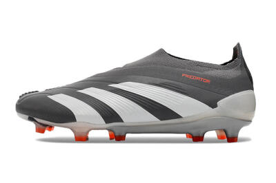 Men's Adidas Predator+ 24 Elite Laceless FG Firm Ground Low-Tops Football Boots - Grey/White/Orange