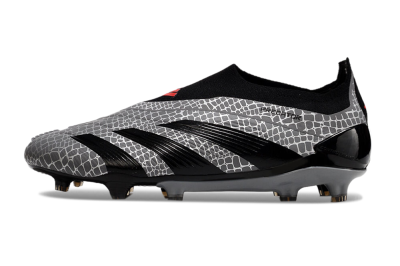 Men's Adidas Predator+ 24 Elite Laceless FG Firm Ground Low-Tops Football Boots - Grey/Black/Red