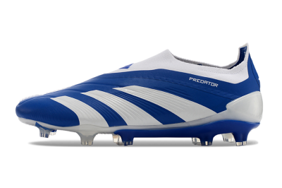 Men's Adidas Predator+ 24 Elite Laceless FG Firm Ground Low-Tops Football Boots - Blue/White