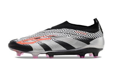 Men's Adidas Predator+ 24 Elite Laceless FG Firm Ground Low-Tops Football Boots - White/Black/Silver
