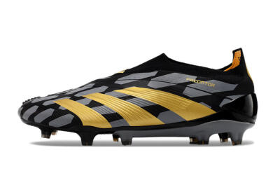 Men's Adidas Predator+ 24 Elite Laceless FG Firm Ground Low-Tops Football Boots - Grey/Black/Gold