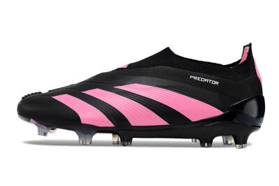 Men's Adidas Predator+ 24 Elite Laceless FG Firm Ground Low-Tops Football Boots - Black/Pink