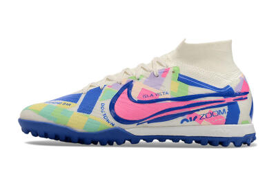 Unisex Nike Air Zoom Mercurial Superfly 9 Elite TF Artificial Turf High-Tops Football Shoes - White/Rainbow