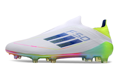 Men's Adidas F50 Elite Laceless FG Firm Ground Low-Tops Football Boots - White/Blue/Pink/Yellow