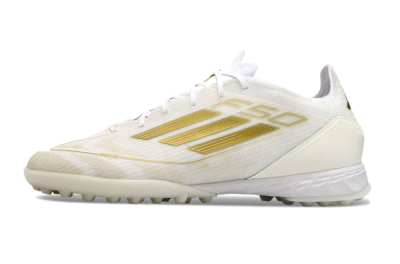 Men's Adidas F50 Pro TF Artificial Turf Low-Tops Football Shoes - Beige/White/Gold