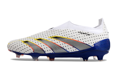 Men's Adidas Predator Accuracy+ Laceless 24 Euphoria FG Firm Ground Low-Tops Football Boots - White/Silver/Blue