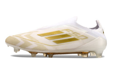 Men's Adidas F50 Elite Laceless FG Firm Ground Low-Tops Football Boots - White/Gold