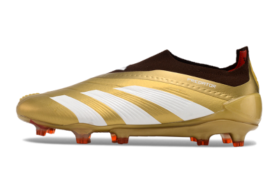 Men's Adidas Predator 24 Elite Laceless FG Firm Ground Low-Tops Football Boots - Gold/White/Brown