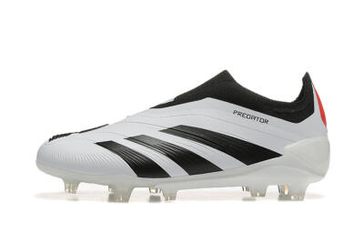 Men's Adidas Predator 24 Elite Laceless FG Firm Ground Low-Tops Football Boots - White/Black/Red