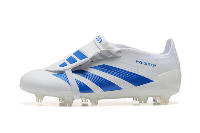 Men's Adidas Predator Elite Foldover Tongue FG Firm Ground Low-Tops Football Boots - White/Blue