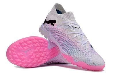 Men's Puma Future 7 Ultimate TF Artificial Turf Low-Tops Football Shoes - White/Pink/Blue/Black