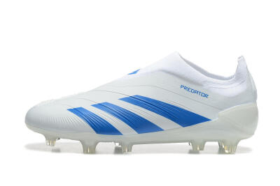 Men's Adidas Predator Elite Laceless FG Firm Ground Low-Tops Football Boots - White/Blue