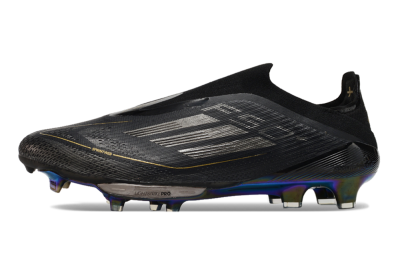Men's Adidas F50+ Lightstrike Pro Laceless FG Firm Ground Low-Tops Football Boots - Core Black/Iron Metallic/Gold Metallic