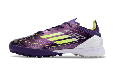 Men's Adidas F50 Pro TF Artificial Turf Low-Tops Football Shoes - Purple/Cloud White/Lucid Lemon