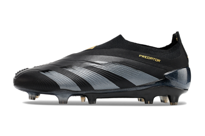 Men's Adidas Predator Elite Laceless FG Firm Ground Low-Tops Football Boots - Black/Silver/Gold