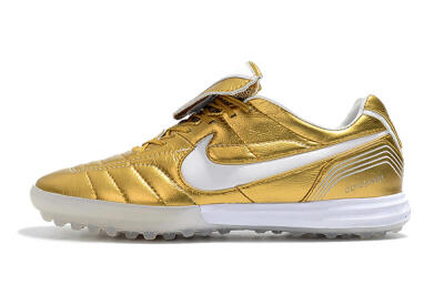 Men's Nike Tiempo Legend 7 Elite R10 TF Artificial Turf Low-Tops Football Shoes - Gold/White