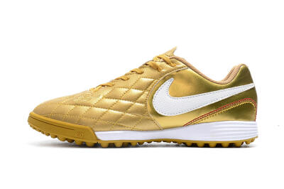 Men's Nike Tiempox Finale 10R TF Artificial Turf Low-Tops Football Shoes - Gold/White