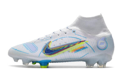 Men's Nike Mercurial Superfly 8 Elite FG Firm Ground High-Tops Football Boots - White/Blue/Yellow