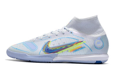 Men's Nike Mercurial Superfly 8 Elite IC Indoor & Futsal High-Tops Football Shoes - White/Blue/Yellow
