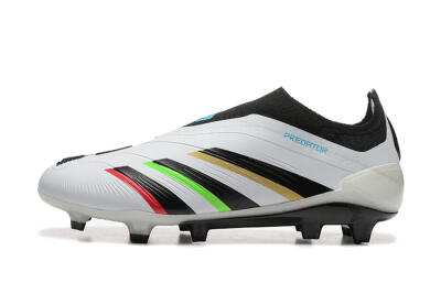 Men's Adidas Predator Elite Laceless FG Firm Ground Low-Tops Football Boots - White/Black/Red/Gold