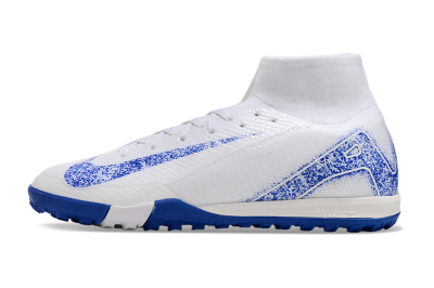 Men's Nike Air Zoom Mercurial Superfly 10 TF Artificial Turf High-Tops Football Shoes - White/Blue/Orange