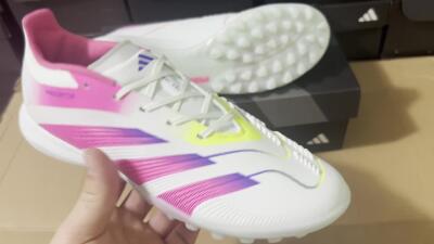 Men's Adidas Predator 24 Elite TF Artificial Turf Low-Tops Football Shoes - White/Pink/Blue/Yellow