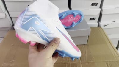 Unisex Nike Air Zoom Mercurial Superfly 10 Elite FG Firm Ground High-Tops Football Boots - White/Pink/Blue