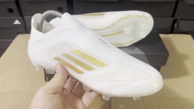 Men's Adidas F50+ Adizero FG Firm Ground Low-Tops Football Boots - White/Gold
