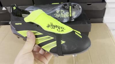 Unisex Adidas Predator Elite Foldover Tongue FG Firm Ground Low-Tops Football Boots - Black/Yellow/Blue