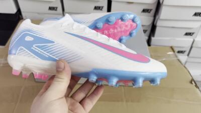 Unisex Nike Air Zoom Mercurial Vapor 16 Elite AG Artificial Grass Low-Tops Football Boots - White/Pink/Blue