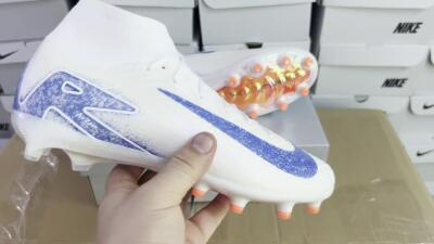 Unisex Nike Air Zoom Mercurial Superfly 10 Elite AG Artificial Grass High-Tops Football Boots - Beige/Blue