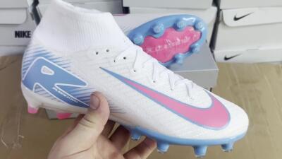 Unisex Nike Air Zoom Mercurial Superfly 10 Elite AG Artificial Grass High-Tops Football Boots - White/Pink/Blue