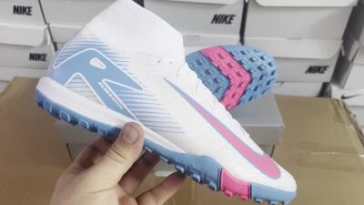 Unisex Nike Air Zoom Mercurial Superfly 10 Elite TF Artificial Turf High-Tops Football Shoes - White/Pink/Blue