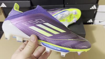 Men's Adidas F50+ Lightstrike Pro FG Firm Ground Low-Tops Football Boots - Purple/Yellow/Blue