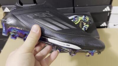 Men's Adidas F50+ Lightstrike Pro Laceless FG Firm Ground Low-Tops Football Boots - Core Black/Iron Metallic/Gold Metallic