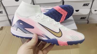Unisex Nike Air Zoom Mercurial Superfly 10 Elite TF Artificial Turf High-Tops Football Shoes - White/Pink/Blue