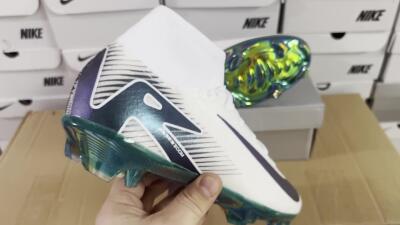 Men's Nike Air Zoom Mercurial Superfly 10 Elite FG Firm Ground High-Tops Football Boots - White/Blue/Gold