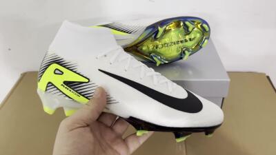 Unisex Nike Air Zoom Mercurial Superfly 10 Elite FG Firm Ground High-Tops Football Boots - White/Black/Yellow/Gold
