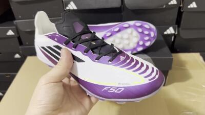 Unisex Messi x Adidas F50 Elite MG Multi Ground Low-Tops Football Boots - White/Black/Purple
