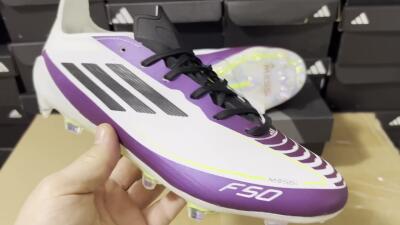 Unisex Messi x Adidas F50 Elite FG Firm Ground Low-Tops Football Boots - White/Black/Purple