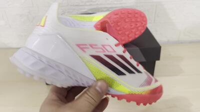 Men's Adidas F50 Elite TF Artificial Turf Low-Tops Football Shoes - White/Red/Yellow