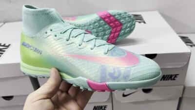 Unisex Nike Air Zoom Mercurial Superfly 10 Elite TF Artificial Turf High-Tops Football Shoes - Jade/Pink/Blue