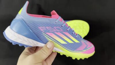 Men's Adidas F50 Elite TF Artificial Turf Low-Tops Football Shoes - Blue/Pink/Yellow