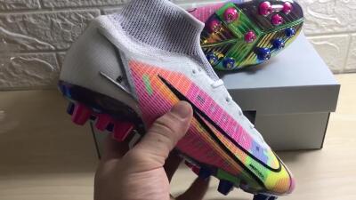 Unisex Nike Mercurial Superfly 8 Elite AG Artificial Grass High-Tops Football Boots - White/Pink/Blue/Yellow